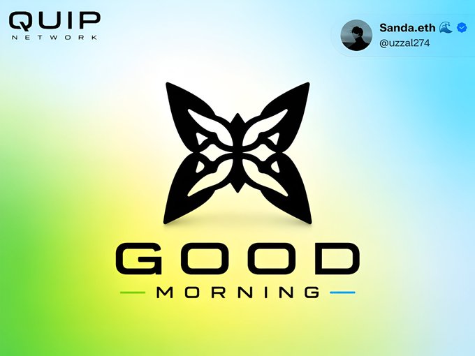 Good morning! This is an image of a logo for a project called "good morning". The logo features a butterfly design, which symbolizes good things coming about in the morning or new beginnings at dawn. The image also contains information regarding Quip Network and its projects.