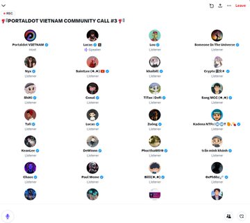 A screenshot of a Telegram group call titled 'PORTALDOT VIETNAM COMMUNITY CALL #3', showing a grid of participant avatars and names.