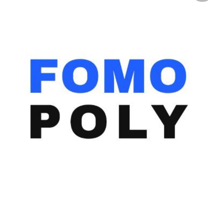 A logo graphic displaying "FOMO" in bright blue text stacked above "POLY" in bold black text on a white background.