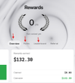 A 'Rewards' section screenshot with a 'Weekly Earning' of $132.30 and withdrawals and transfers figures of $0.00 and $560.00.