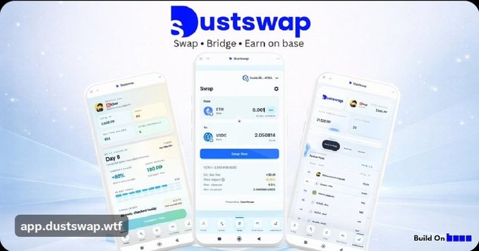 The image features three cell phones with different apps displayed on them. One of these apps is Dustswap, which is a mobile app for trading cryptocurrencies. The other two apps shown are related to farming activities. This suggests that the image might be promoting a cryptocurrency trading app or an agricultural app, depending on the content and context of the post.