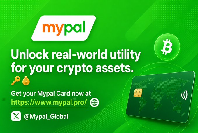 An advertisement for 'mypal' cryptocurrency card with the text 'Unlock real-world utility for your crypto assets' and a link to https://www.mypal.pro/ along with @Mypal_Global.
