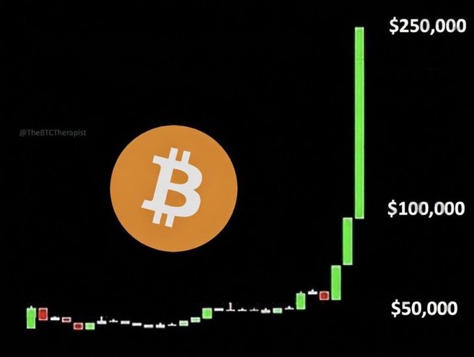 ?"The image contains a graphic design of a Bitcoin coin with a dollar sign beneath it that displays $250,000 as its current value, indicating that the Bitcoin has increased in price by double digits over the past year."
