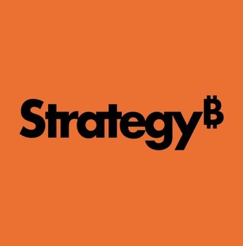 The image displays the "Strategy" logo with a Bitcoin symbol incorporated into the letter "y," set against a bright orange background. This branding relates to the post highlighting today's earnings reports from Strategy (formerly MicroStrategy, a major Bitcoin-holding company) and Coinbase, signaling a significant day for crypto-linked stocks amid broader Wall Street earnings from Apple and Amazon.