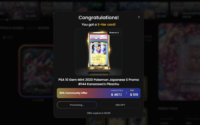 The image shows an online poker game where someone has won $4431 with their S-card. The game features a colorful graphic of a Pokemon card and includes information about an "Offer accepted" message for an S-card. This winning player, who has been going to draw in the lottery as always, successfully pulled three times to get lucky and was rewarded with an S-card that unlocked them from the game.