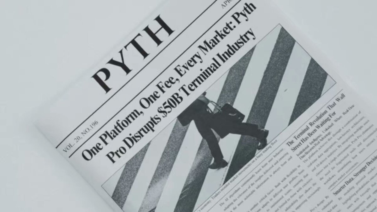 The image shows a newspaper front page featuring an advertisement for "Pyth Network", which seems related to cryptocurrency trading. The headline reads "Pyth Network just dropped something genuinely that degens need They launched the Pyth Terminal full access to 3,000+ live price feeds (crypto, stocks, forex, commodities) without API key or contracts You can now show the same data in real time, compare it with another". This advertisement suggests a new platform for cryptocurrency trading and might be of interest to those who are looking to invest or learn more about Bitcoin.