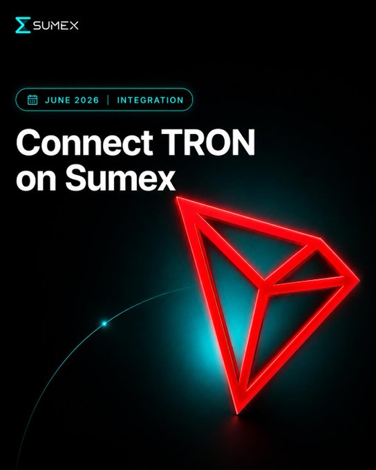 "Connect Tron on Sumex" is the main text displayed above a red triangle with blue lights inside of a black background. The scene includes a red and blue triangle logo against a black backdrop, as well as a white title at the top that reads "Focus on what is in the image and how it relates to the post".