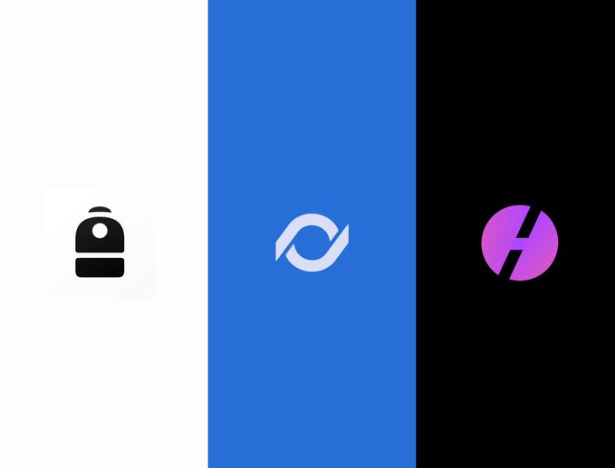 The image shows three different logos displayed side by side against a black background. The logos are arranged vertically with each logo occupying its own space within the frame. The first logo is white, followed by blue, and then purple. Each logo has a unique design that represents a company or product. The text "SOLANA products update" is written in the image, indicating an update to the company's offerings. Additionally, there are mentions of "@humafinance season 4" and "Backpack launched the public beta for Backpack Securities," which could be related to the content of the post.