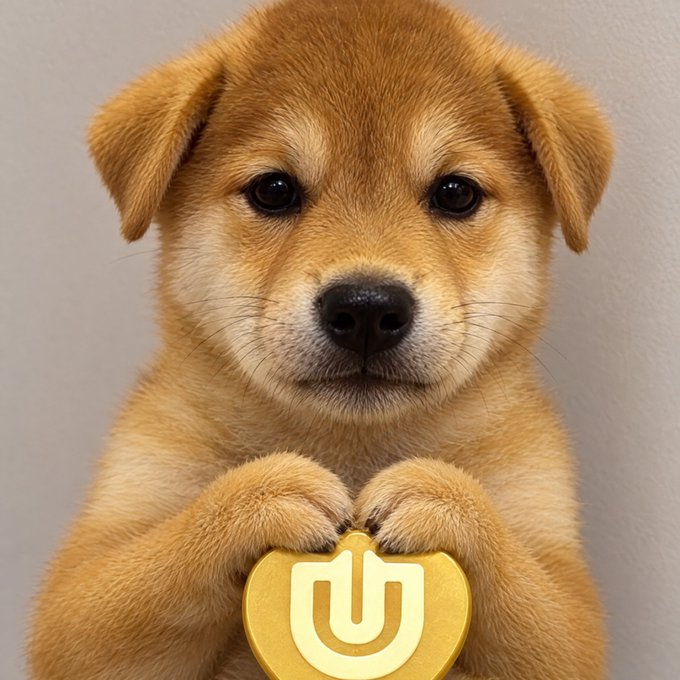 A golden puppy holds a golden coin engraved with a "U" logo, symbolizing the "$INU" token being marketed as a new meme coin alternative following BONK's addition of USELESS trading pairs. The cute dog imagery pairs with the post promoting $INU as the next potential memecoin opportunity.