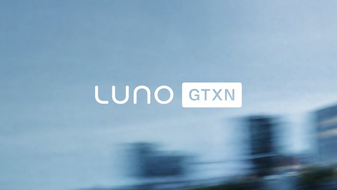 A blurred cityscape with the Luno logo and "GTXN" badge displayed prominently in the center, illustrating Luno's acquisition of GTXN Global to enhance its cross-border payment infrastructure across core markets.