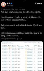 A screenshot of a Vietnamese social media post on X.com features text discussing 'coinbase' and 'sun' along with a table of numerical data.