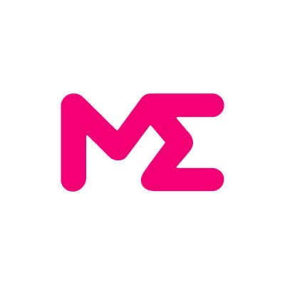 A bold magenta "ME" logo on a white background. The stylized interlocking letters represent Magic Eden, a popular NFT marketplace, with this minimalist wordmark serving as its recognizable brand icon.