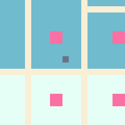 The image features a grid of squares, each containing a small pink square with a black dot inside. The squares are arranged in rows and columns, creating a pattern that repeats throughout the image. The background color of the squares is blue, providing contrast to the pink squares. The image also includes text elements such as "Mystic Plot" and "Price: 0.528173 ETH $1112.69 Seller: 0x1C54...7081 Buyer: 0x9491...223f Lunacian Code: - Workers: 28 Atia Shrine: 9 Buildings: 65 Properties: -".