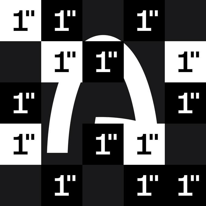 The image is a 5x5 black-and-white checkerboard pattern with each square containing "1"" (one inch) in alternating white and black text, overlaid with a white rocket ship silhouette, visually reinforcing the post's message "From day 1"" about launching or starting from the very beginning.