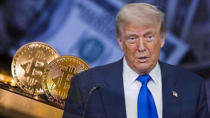Donald Trump is superimposed over Bitcoin imagery, suggesting a connection between his persona and the surge in the cryptocurrency market to $2.668 trillion.