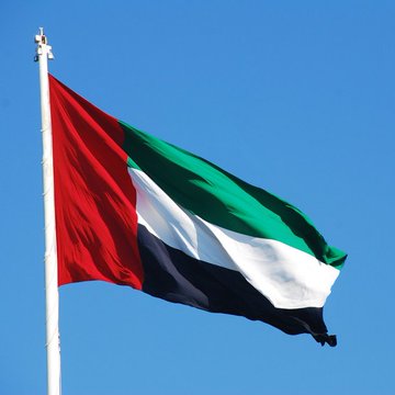 The flag of the United Arab Emirates waves in the wind, connecting to news that Abu Dhabi's sovereign wealth funds, Mubadala and the Abu Dhabi Investment Council, have collectively invested $763.6 million in Bitcoin ETFs.