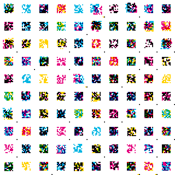 A grid pattern of small, pixelated, multi-colored video game sprites against a white background.