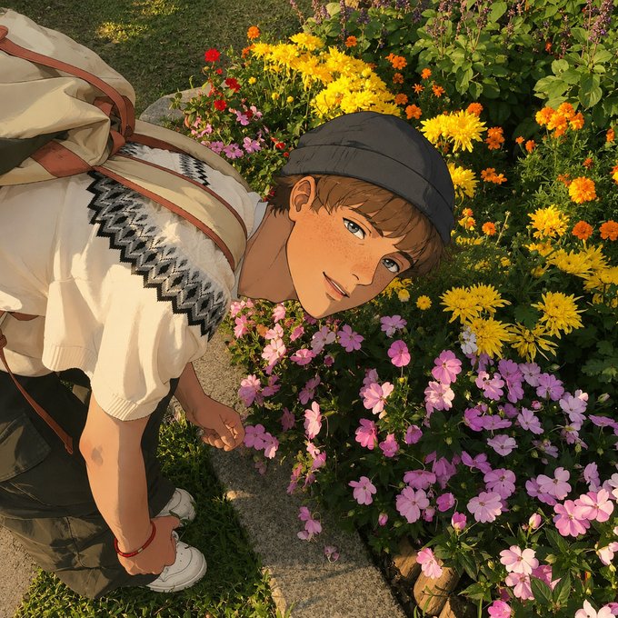 An anime-style illustration of a young man wearing a bucket hat, patterned sweater, and backpack leaning down to examine a vibrant garden filled with yellow, orange, pink, and purple flowers.

The image has no direct connection to the post's content about crypto projects (@quipnetwork, @themoonclave) and AI infrastructure—it appears to be a decorative or unrelated visual, perhaps meant to evoke a sense of curiosity or close observation that loosely mirrors the author's careful "watching" of these projects.