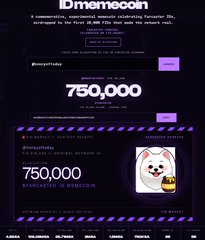 A screenshot of the memecoin Dmemecoin website featuring a promotional giveaway with 750,000 winners and an adorable dog mascot wearing a Dmemecoin cap.