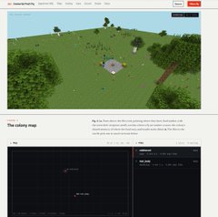 A screenshot of a webpage showing a 3D voxel or sandbox-style game map labeled 'The colony map' with text describing how to share it.
