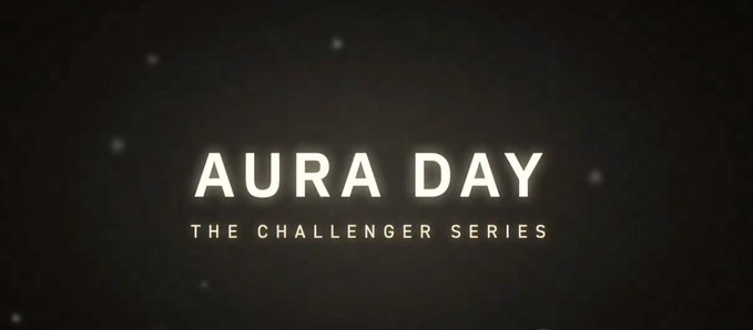 Title card with glowing white text reading 'AURA DAY' and 'THE CHALLENGER SERIES' against a dark, starry background.