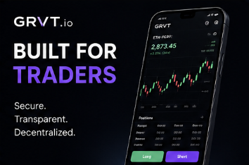 The image presents a cell phone displaying an interface of GrVT's built for traders. The phone screen has a trading graph with multiple stock symbols, including Bitcoin, that are currently priced at different values. The cell phone is placed against a black background on which the title "GRVT" and "Built For Traders" are written in white text above it. 

The image also includes text related to the app's feature: "Infrastructure is the only thing that survives the cycle. Digging into how @grvt_io utilizes #zkSync’s tech to build a high-performance hybrid model. It's clean, it's scalable, and it's necessary." This message emphasizes GrVT's capabilities in handling large amounts of data and adapting its infrastructure to support traders' demands during periods of economic fluctuations or other market challenges.