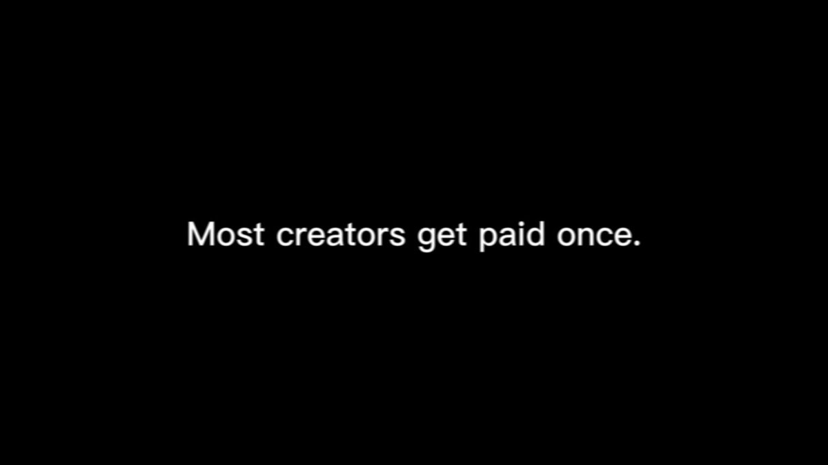 The image features a black background with white text that reads "Most creators get paid once" followed by an explanation of why this is true, which includes the phrase "Focus on what is in the image and how it relates to the post".