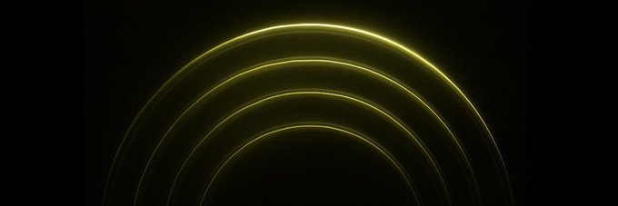 A minimalist image featuring concentric glowing yellow-green arcs against a black background, resembling ripples or sound waves.