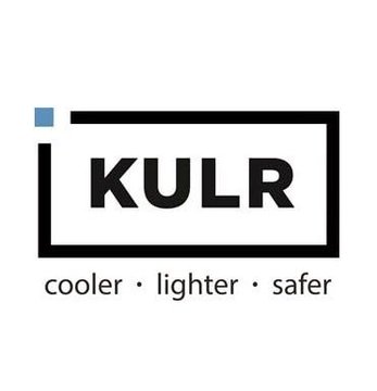 The KULR logo with the tagline 'cooler • lighter • safer' in black text with a blue square accent.