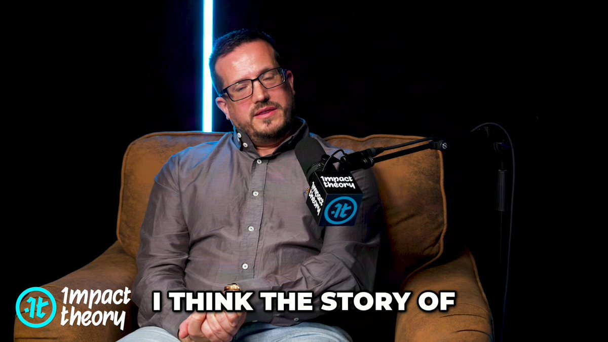 iced coffee on a brown couch, with "impactstory" and "I think the story of" text overlaid.