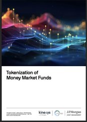 A report cover titled 'Tokenization of Money Market Funds' featuring an abstract digital wave graphic, co-branded by Kinesis and PEPQuest.
