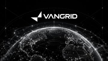 A black graphic displays the 'VANGRID' logo above a stylized digital globe with connected network lines and glowing points.