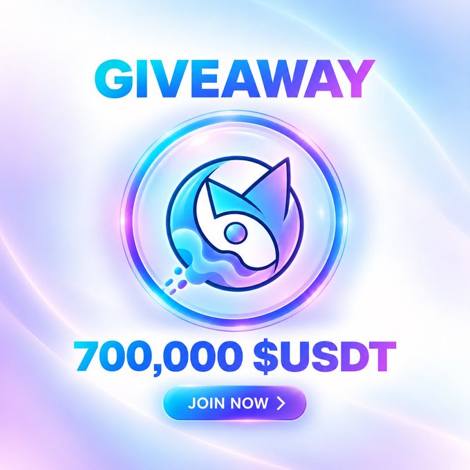 A promotional graphic for a crypto giveaway featuring a stylized rocket ship logo in a glowing blue-purple orb, with bold text announcing "GIVEAWAY" and "700,000 $USDT" above a "JOIN NOW" button. The design's futuristic rocket imagery and pastel color scheme align with the post's promise to distribute 350 $USDT each to the 3,000 fastest participants who follow, retweet, and comment.