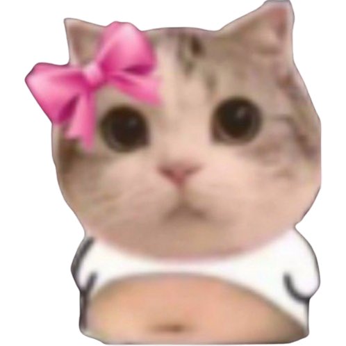 A cute cartoon kitten with a pink bow on its head, featuring big eyes and a small body.