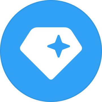 A blue circular app icon featuring a white diamond/gem shape with a star in the center.