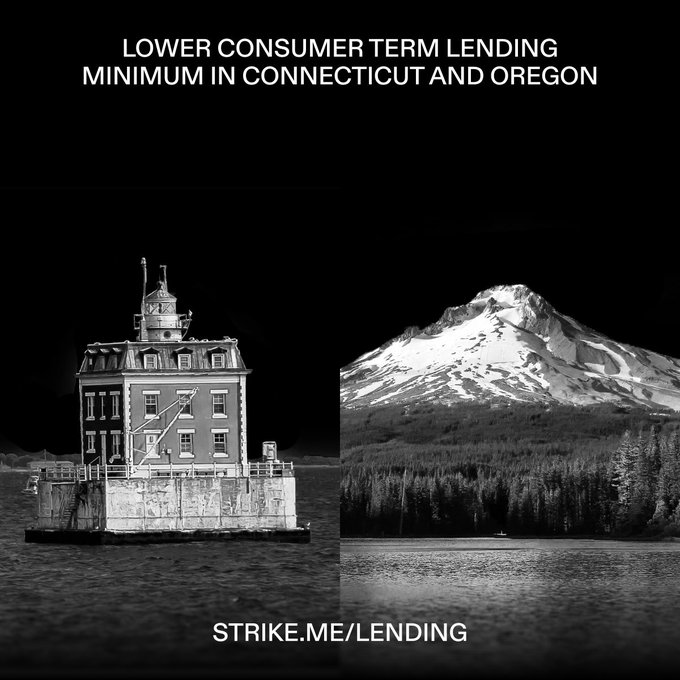The image is a black and white photo featuring two different images side by side. On the left, there's an old house with a lighthouse on top of it, situated next to water. The right side of the image shows a mountain and a forest, which could be part of the New England region in Connecticut and Oregon. 

The text at the bottom of the image explains that consumer term lending minimums are now set at $10K in both Connecticut and Oregon. This means that people who want to take out these types of loans will have to pay a minimum amount of $10,000 per year for as long as they keep their loan open. The text also mentions that this change affects everyone, including people who already own houses near water or those who might be looking to purchase one in the future.