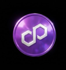 A glossy purple crypto token badge featuring the white Polygon "P" logo, representing $POL and visually reinforcing the post's message that Polygon's token has reached full circulating supply with no remaining unlocks, in contrast to Monad.