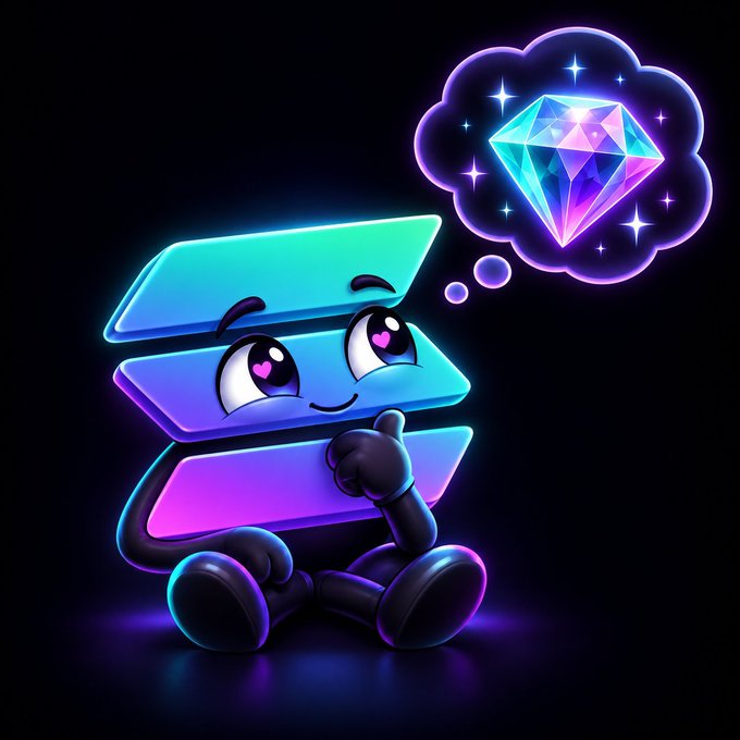 A cute, glowing Solana logo mascot with heart-shaped eyes daydreams about a sparkling diamond, symbolizing the hope of finding a rare 1000x memecoin gem on the Solana blockchain.