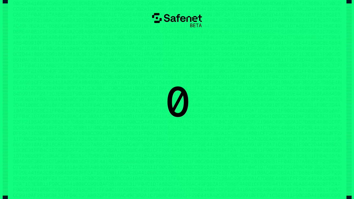 The image features a green square with a black circle containing an "O" inside of it. The text above the circle reads "Safenet", which is likely related to the Safenet project, as indicated by the caption below the image. The caption also mentions that six teams are being funded under SEP-55 to bring staking on Safenet to more platforms and more people.