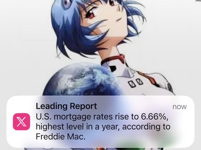 A notification reads "U.S. mortgage rates rise to 6.66%, highest level in a year, according to Freddie Mac."