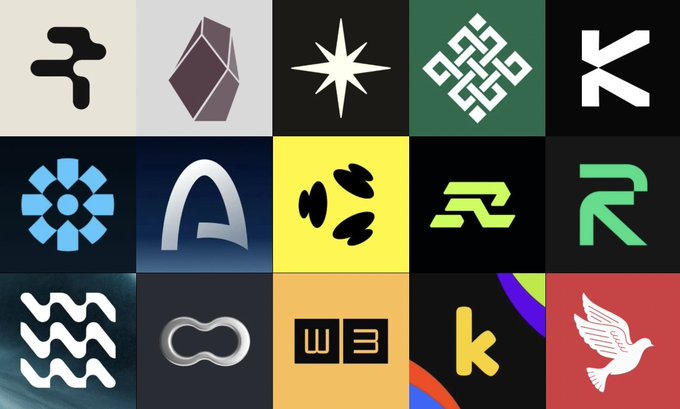 A grid of 15 cryptocurrency and blockchain project logos is displayed, including recognizable icons like Solana (the green "R"), Pyth (yellow with seeds), and Aptos (the "W3"), corresponding to projects rated in an airdrop potential list that includes Seismic, Ritual, DOMA Protocol, and Arc.