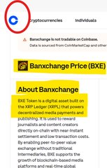 An image related to 'Banxchange Price (BXE)' showing a cryptocurrency listing for Banxchange on CoinMarketCap, with text indicating the Banxchange token is not tradable on Coinbase.