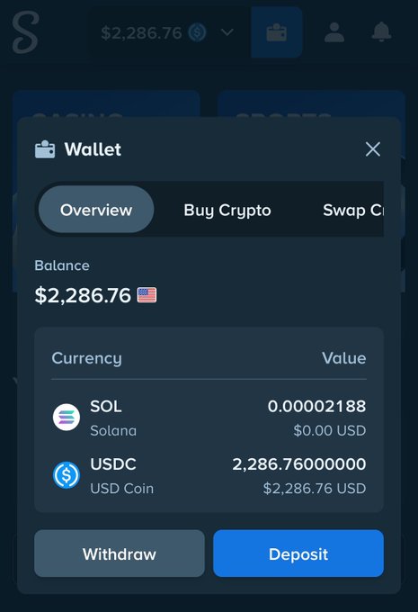 A screenshot of a Stake.us wallet showing a balance of $2,286.76, primarily held in USDC (2,286.76) with a negligible amount of SOL (0.00002188).

The image displays a substantial crypto wallet balance, supporting the post's theme of generosity and potential giveaways to other users.