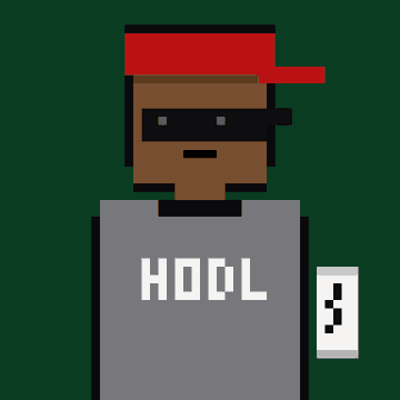 A pixel-art avatar of a masked figure wearing a red cap, sunglasses, and a gray "HODL" shirt holds a can labeled with an "8." The crypto-themed character and HODL apparel playfully reflect the post's "hodlr" reference and the joke about choosing between a Monster energy drink and an illicit white powder.