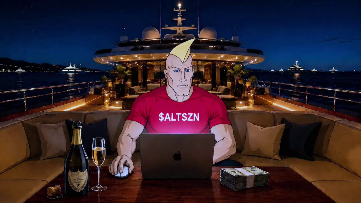 The image features a cartoon depiction of a man sitting at a table with a laptop, surrounded by various objects such as wine glasses, champagne flutes, and money. The scene takes place outdoors during nighttime, with a boat visible in the background. The caption reads "I'VE SEEN THIS BEFORE, our alts are flying regardless of Bitcoin HYPE, XPL,ARC, SPX, FIL, etc hitting top gainers consistently this is what it always looks like before an altseason". This suggests that the man might be a character from a cartoon or comic strip who is involved in some sort of financial scheme. The presence of money and wine glasses indicates that he could be involved in trading or investing in cryptocurrency, specifically Bitcoin.