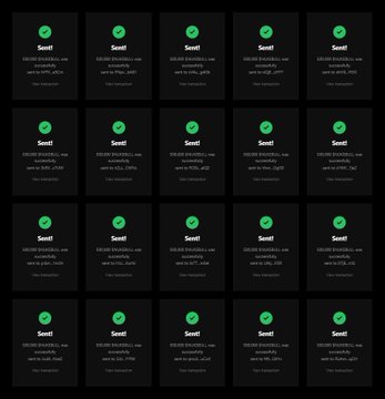 A grid of email inbox notifications, all displaying green checkmarks and 'Scent!' as the subject line from various email addresses.