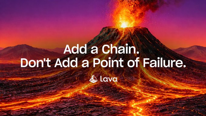 An image of an erupting volcano with flowing lava, overlaid with the text 'Add a Chain. Don't Add a Point of Failure.' and the 'lava' logo.