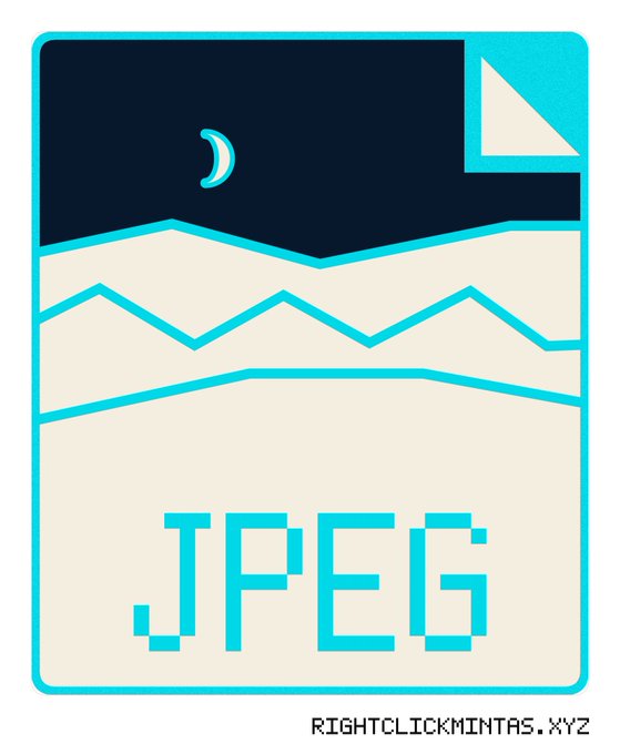 A pixel-art style JPEG file icon with a cyan border, showing mountains and a moon under a folded corner, credited to RIGHTCLICKMINTAS.XYZ.