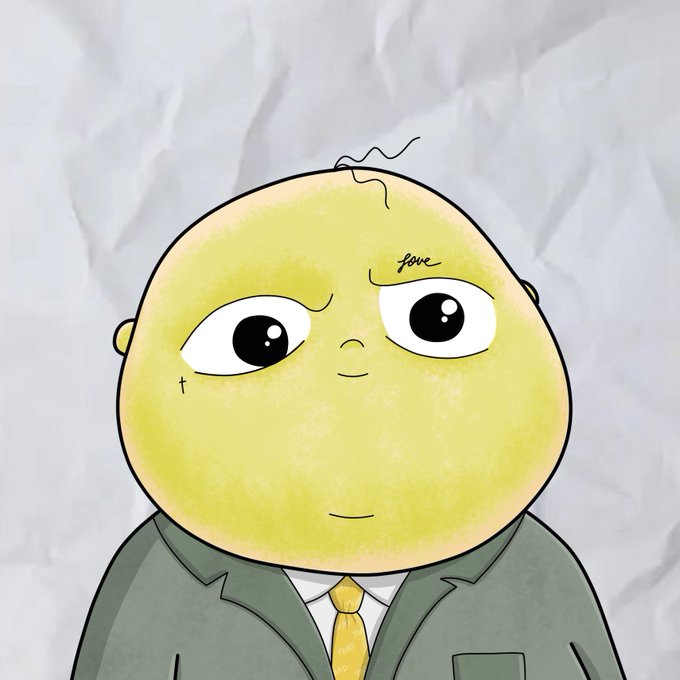 A cartoon illustration of a yellow round-headed character with big eyes wearing a green suit and yellow tie, with 'fave' written on its forehead.