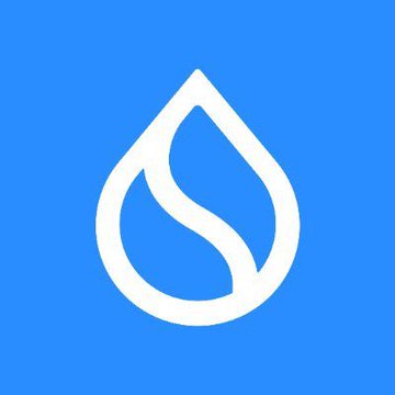 A stylized white water droplet icon is centered on a blue background, resembling the Sui Network logo, which aligns with the post about Sui Network's July 4 stress test achieving over 6 million transactions per second.